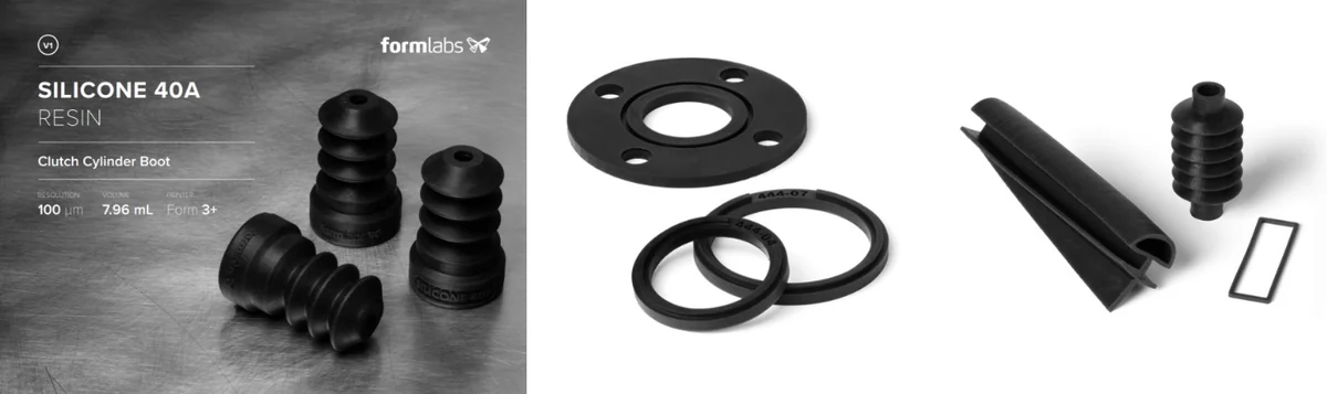 Silicone 40A 소재와 그것으로 뽑은 부싱, 링, 각진 부품